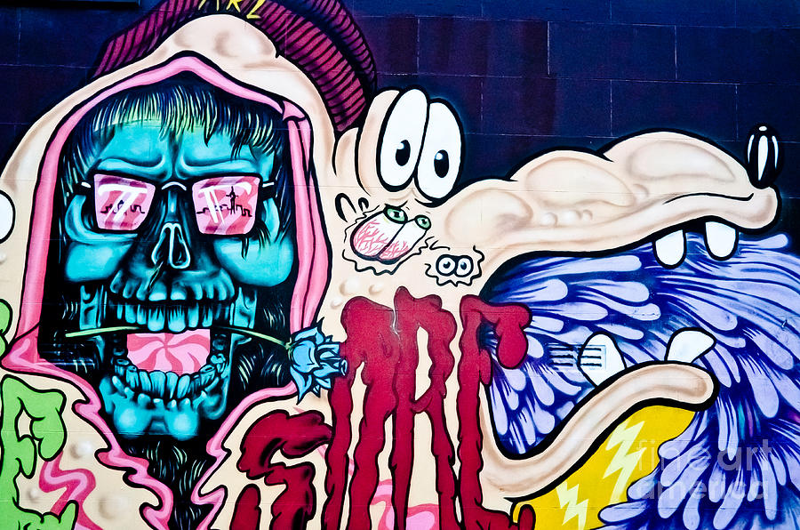 Hallucinogenic Skull Graffiti and Vomiting  Creature Painting by Yurix Sardinelly
