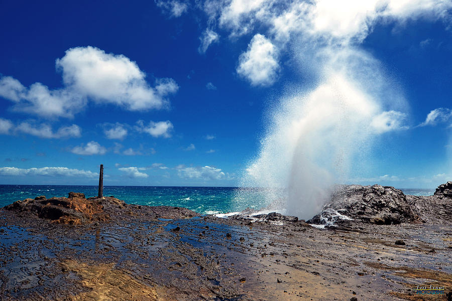 Halona Blowhole Photograph - Halona Blowhole Misty Geyser by Aloha Art
