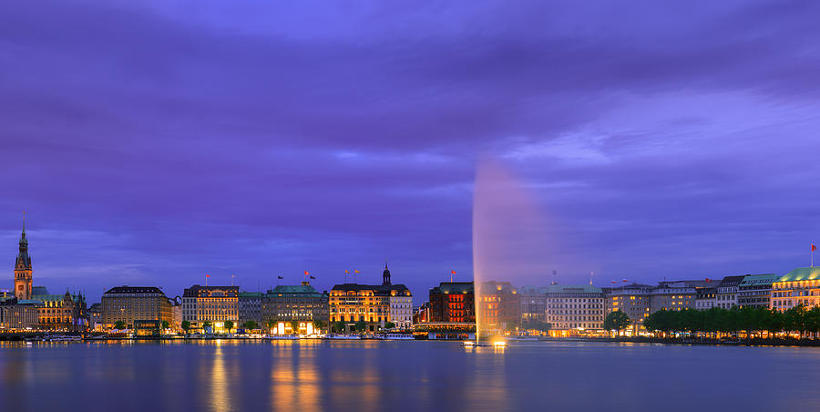Sunset Photograph - Hamburg at the blue hour by Henk Meijer Photography