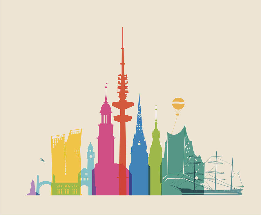 Hamburg Skyline - colored Drawing by Bo68