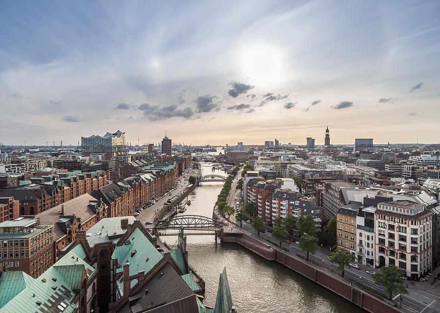 Hamburg Speicherstadt and Hafencity aerial view Photograph by © by Martin Deja