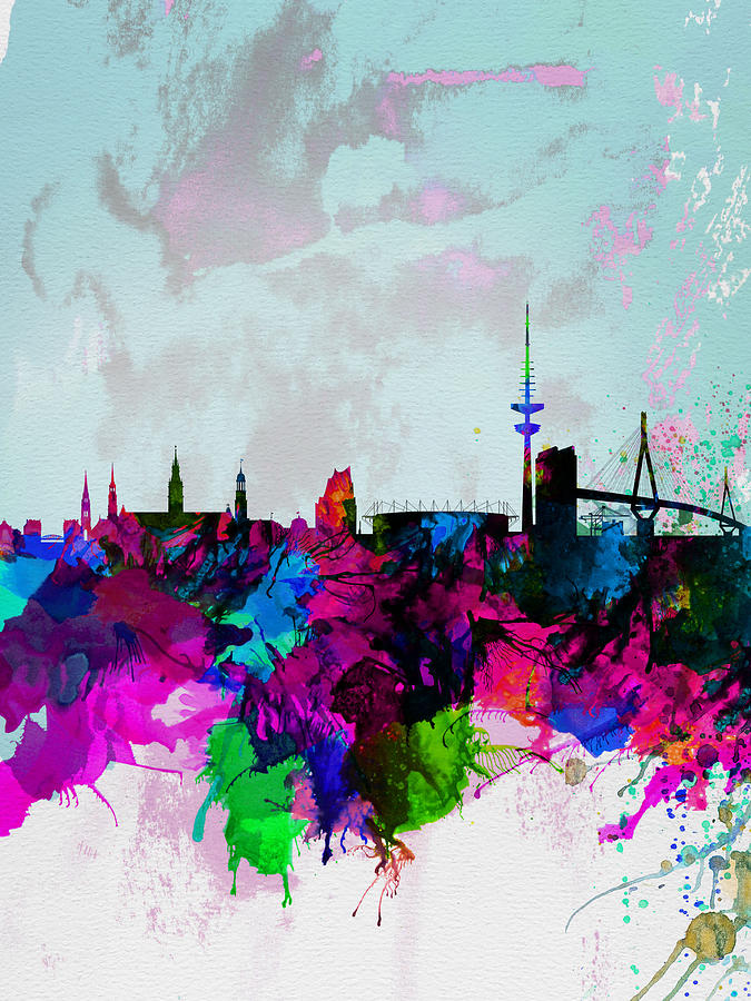 City Painting - Hamburg Watercolor Skyline by Naxart Studio