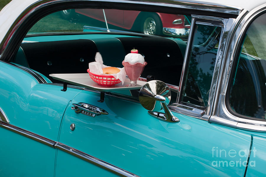 Car Photograph - Hamburger Drive In Classic Car by Gunter Nezhoda
