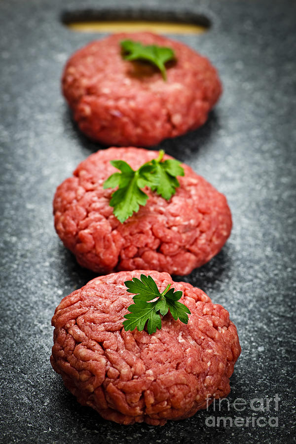 Meat Photograph - Hamburger patties by Elena Elisseeva