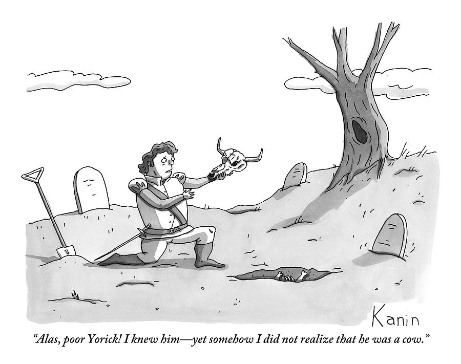 Hamlet Kneels In The Graveyard Holding The Skull Drawing by Zachary Kanin