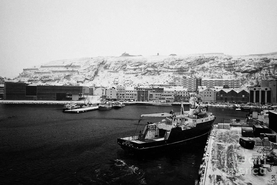Winter Photograph - Hammerfest Harbour During Winter Finnmark Norway Europe by Joe Fox