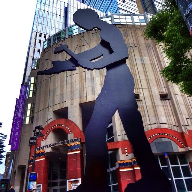 Seattle Photograph - Hammering Man. The 48-foot-high Black by Kelly Hasenoehrl
