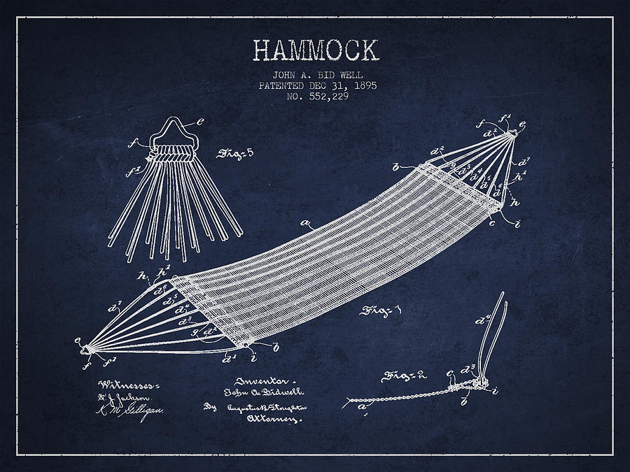 Vintage Digital Art - Hammock Patent Drawing From 1895 by Aged Pixel