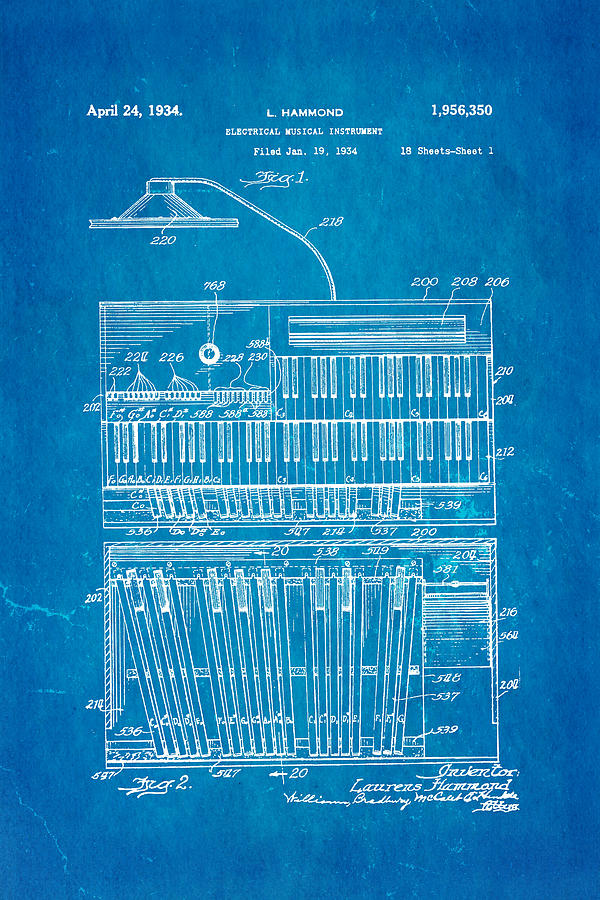 Music Photograph - Hammond Organ Patent Art 1934 Blueprint by Ian Monk