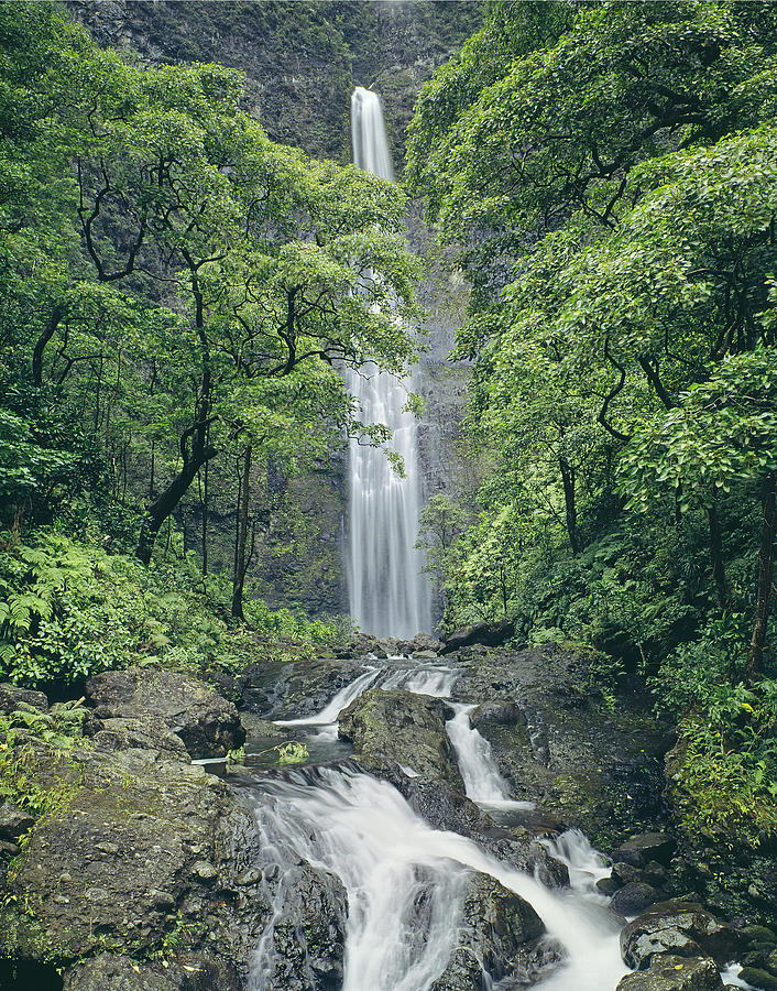 Waterfall Photograph - 100105-Hanakapiai Falls, Kauai  by Ed  Cooper Photography