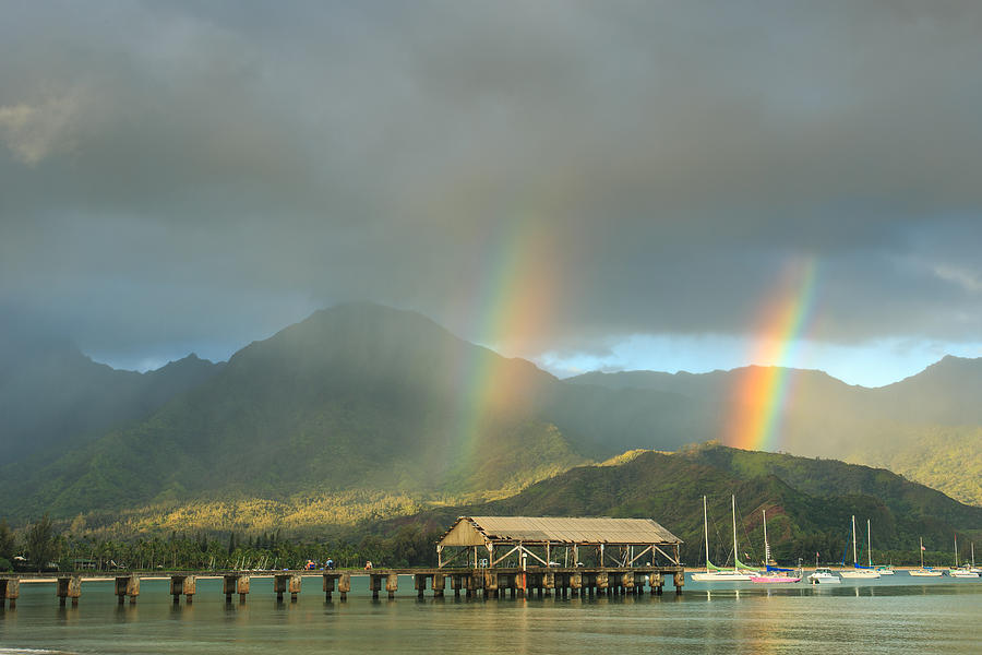 Hanalei Bay Double Rainbow Sunrise Photograph by Stephen Kennedy