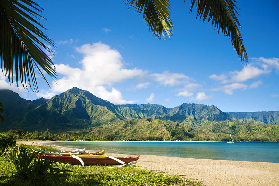Paradise Photograph - Hanalei Bay Outrigger canoes by M Swiet Productions