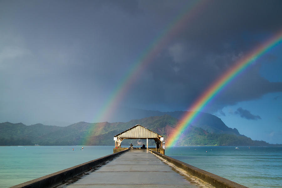 Hanalei Pier and Double Rainbow Photograph by Roger Mullenhour
