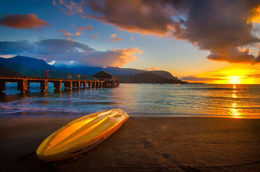 Hanalei Pier in Kauai at Sunset Photograph by Michael Ash