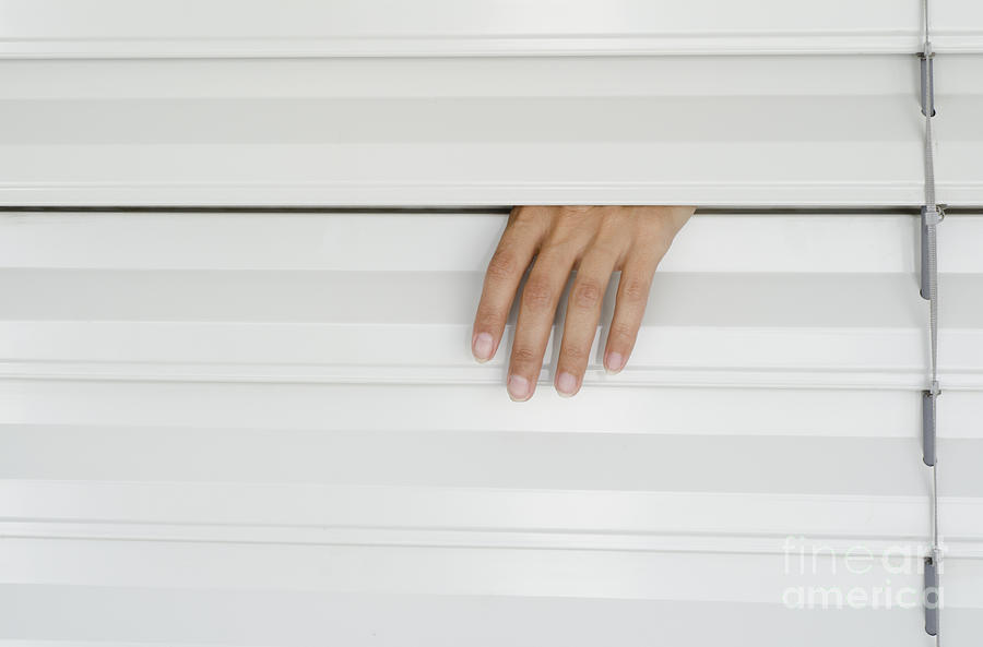 Curtain Photograph - Hand and window blinds by Mats Silvan