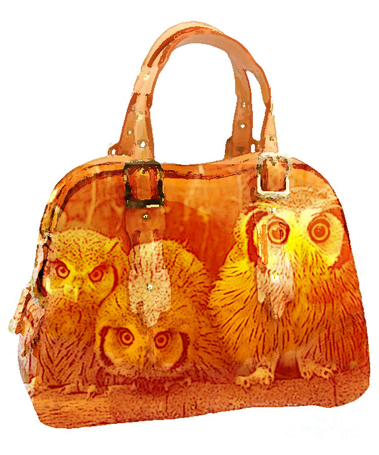 Owl Mixed Media - Hand Bag Baby Owls Painting by Marvin Blaine