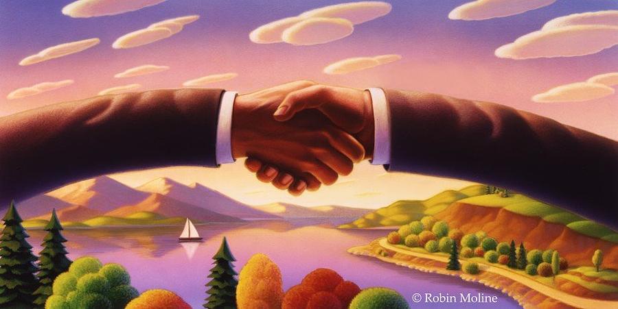 Shaking Hands Painting - Hand Bridge by Robin Moline Shaking Hands Painting - Hand Bridge by Robin Moline