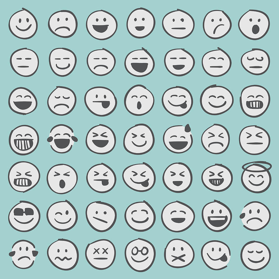 Hand drawn emoji icons set 1 Drawing by Calvindexter