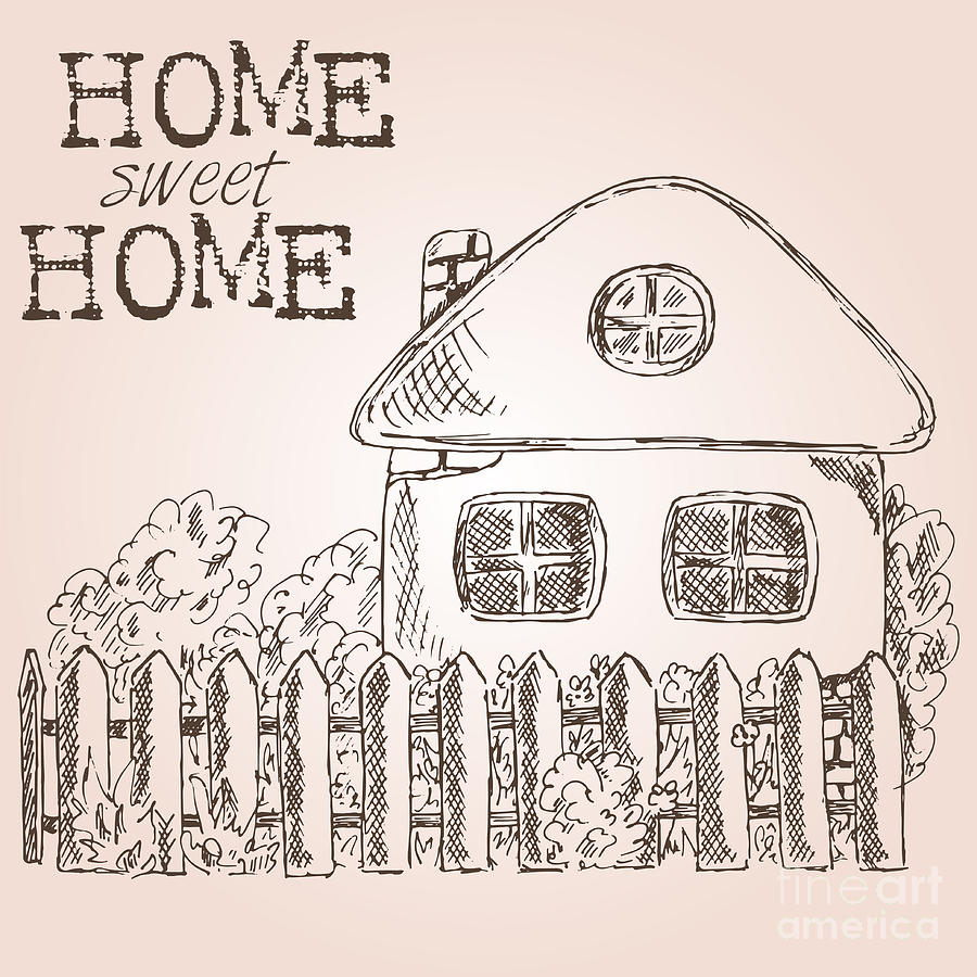 Country Digital Art - Hand Drawn Ink Sketch Home. Village by Valerie Bo Country Digital Art - Hand Drawn Ink Sketch Home. Village by Valerie Bo