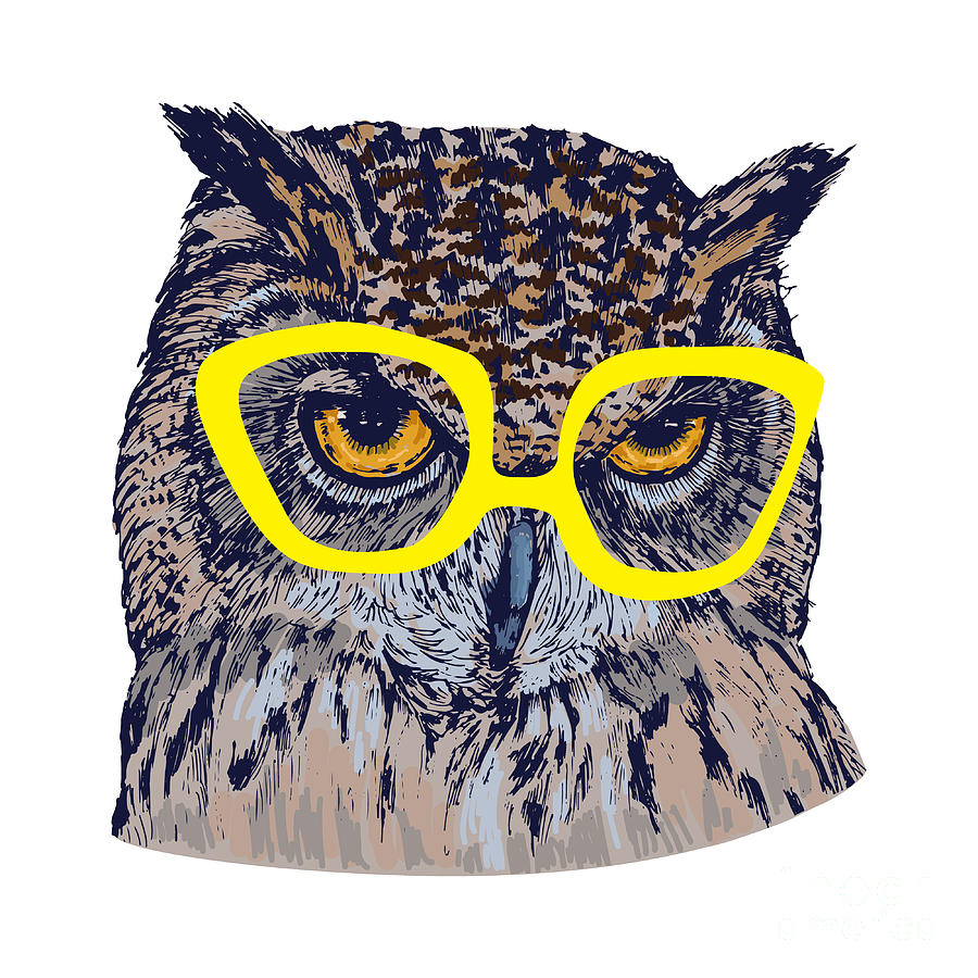 Owl Digital Art - Hand Drawn Owl Face With Yellow by Melek8 Owl Digital Art - Hand Drawn Owl Face With Yellow by Melek8