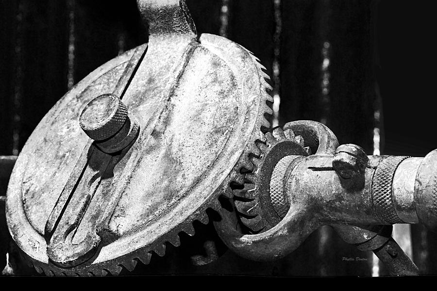 Hand Drill Gears Black And White Photograph by Phyllis Denton