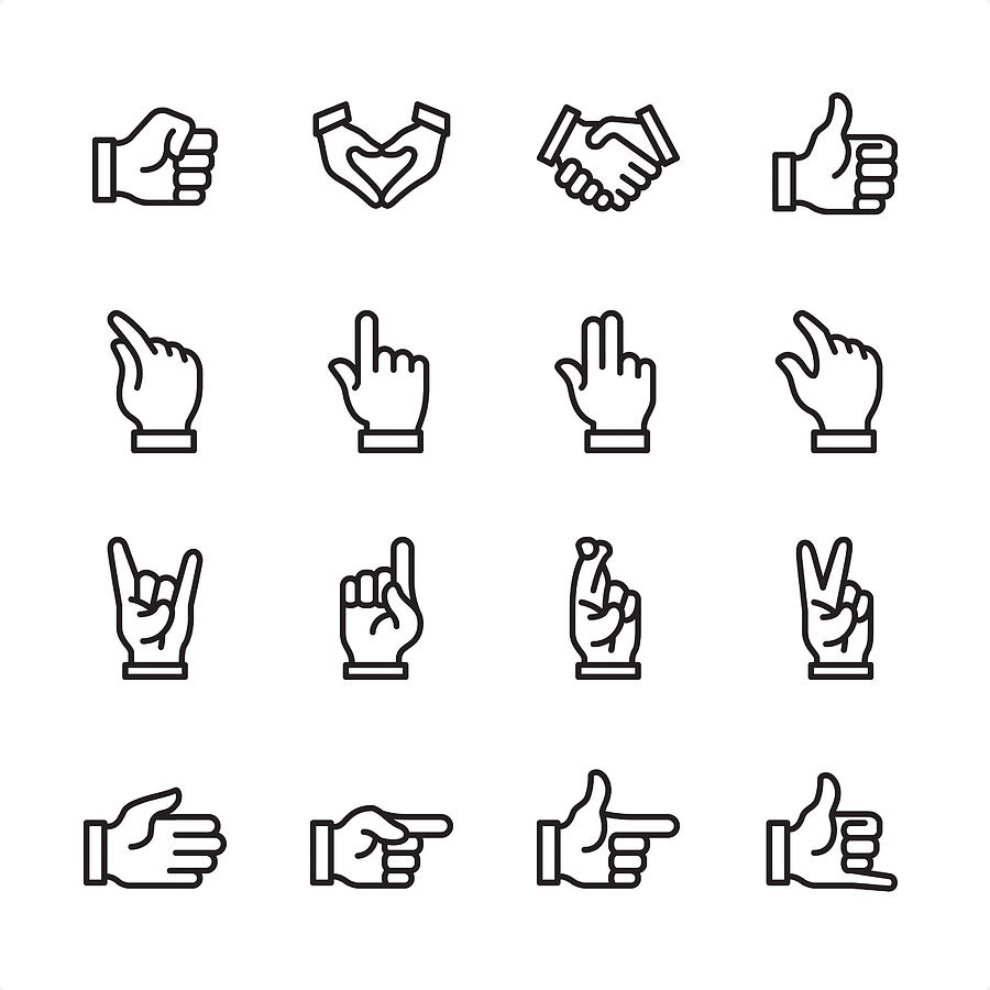 Hand Gestures - outline icon set Drawing by Lushik