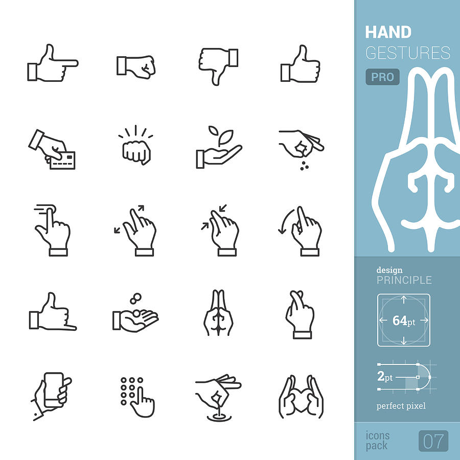 Hand gestures vector icons - PRO pack Drawing by Lushik