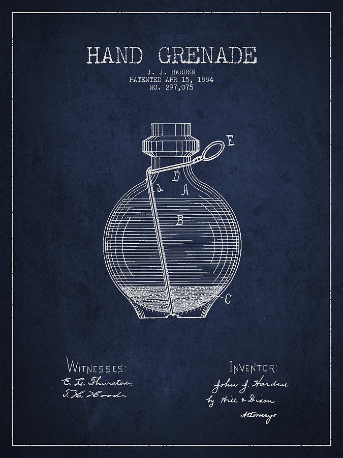 Vintage Digital Art - Hand Grenade Patent Drawing from 1884 by Aged Pixel