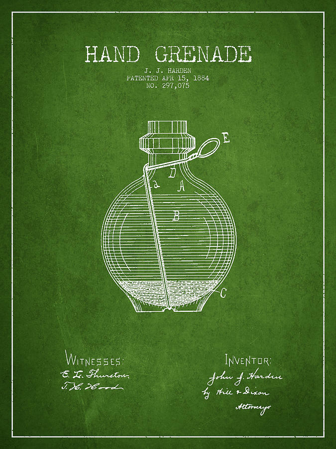 Vintage Digital Art - Hand Grenade Patent Drawing from 1884 - Green by Aged Pixel