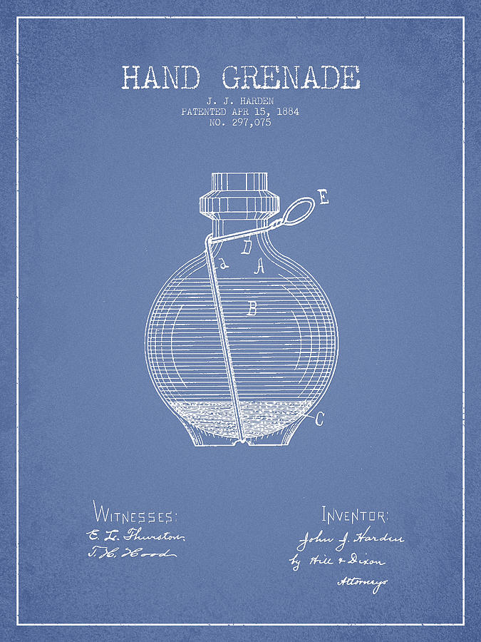 Vintage Digital Art - Hand Grenade Patent Drawing from 1884 - Light Blue by Aged Pixel
