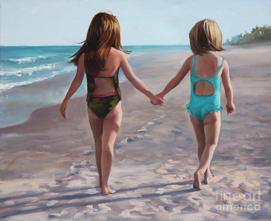 Sisters Painting - Hand in Hand  by Laurie Snow Hein