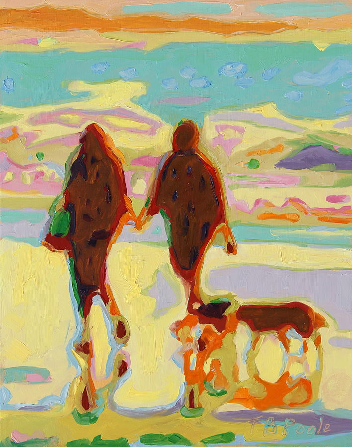 Hand in Hand on Beach with Two Dogs Oil Painting Bertram Poole Painting by Thomas Bertram POOLE