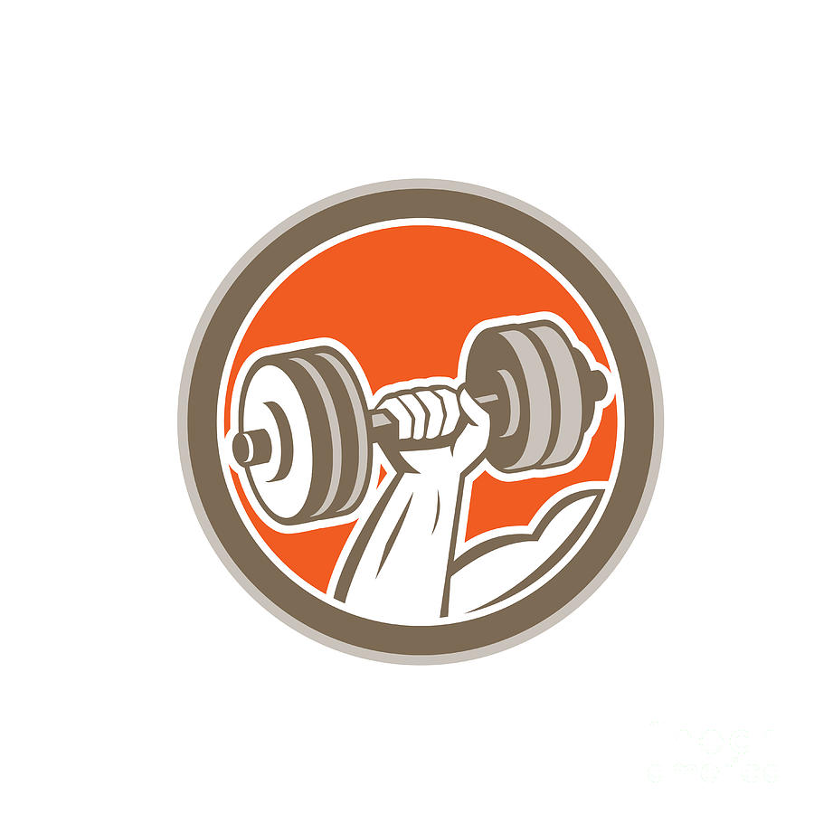 Hand Lifting Dumbbell Circle Retro Digital Art by Aloysius Patrimonio