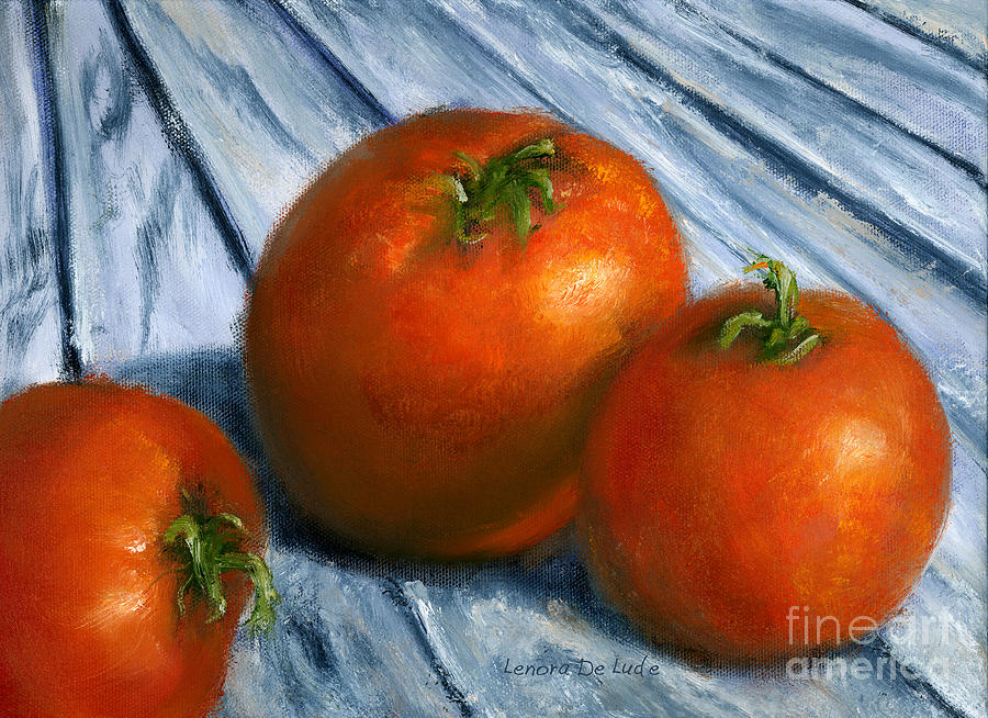 Hand Painted Art Still  Life Tomatoes Painting by Lenora  De Lude