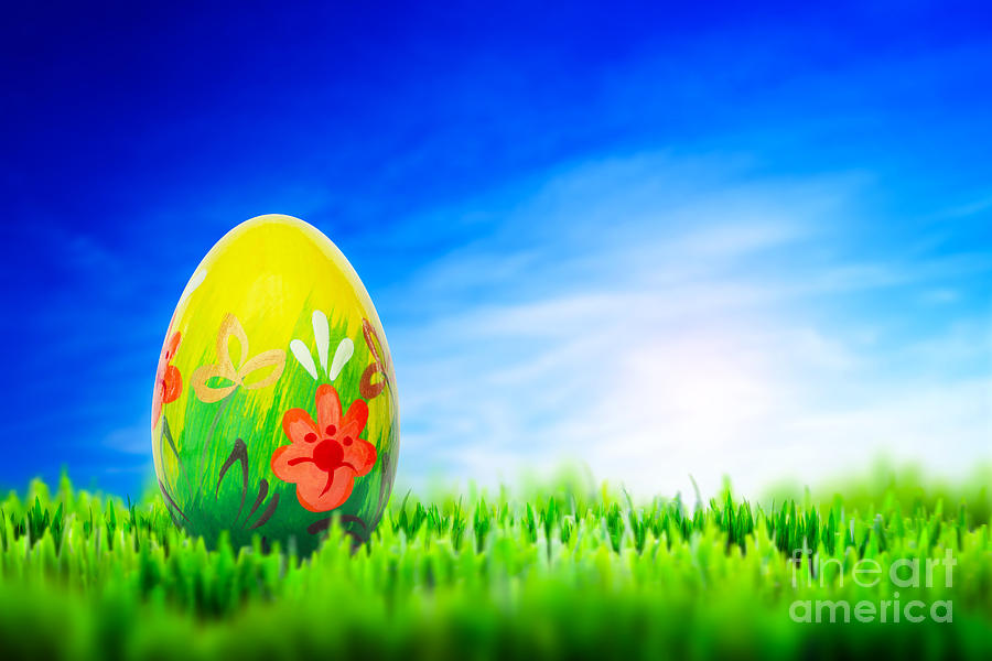 Hand painted Easter egg on grass Photograph by Michal Bednarek
