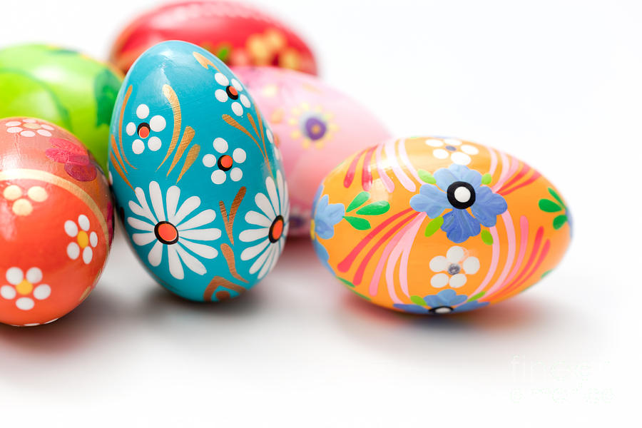 Hand painted Easter eggs on white Photograph by Michal Bednarek