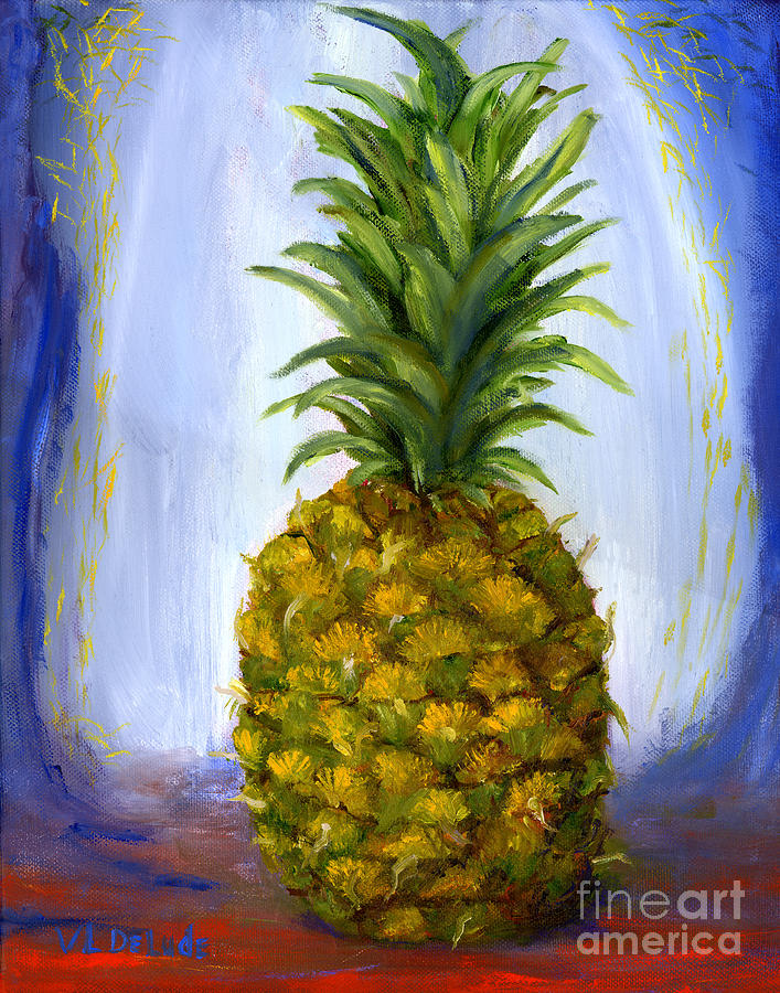 Still Life Painting - Hand Painted Pineapple Fruit  by Lenora  De Lude