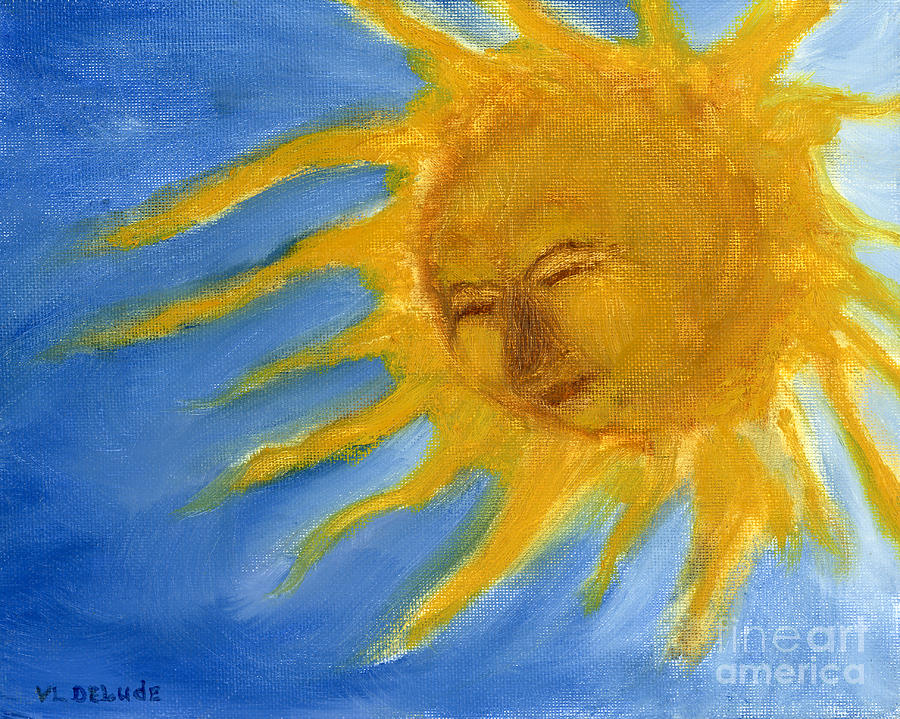 Hand Painted Sun Face Old Sol Painting by Lenora  De Lude