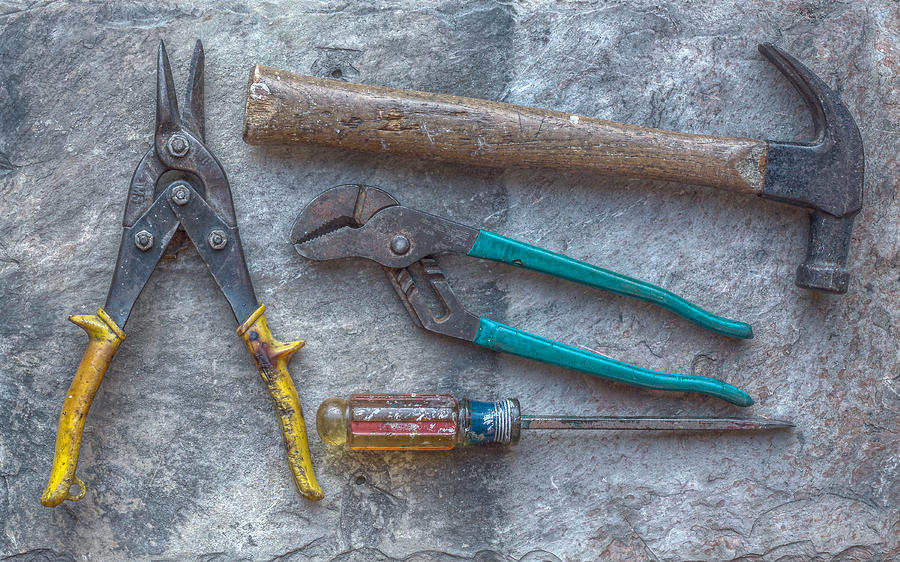 Hand Tools on Slate Still Life Photograph by Randy Steele