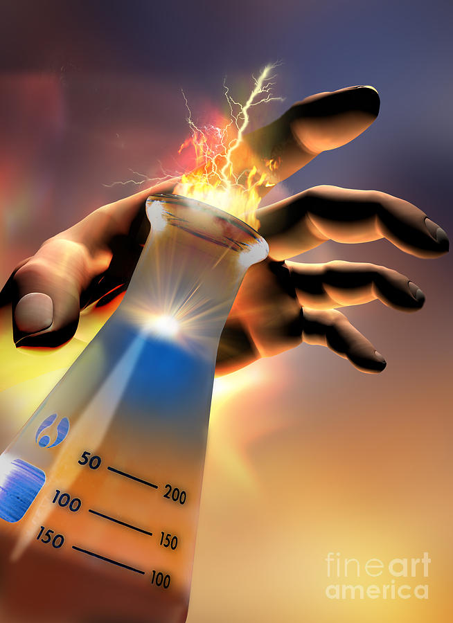Illustration Photograph - Hand With Beaker And Flash by Mike Agliolo