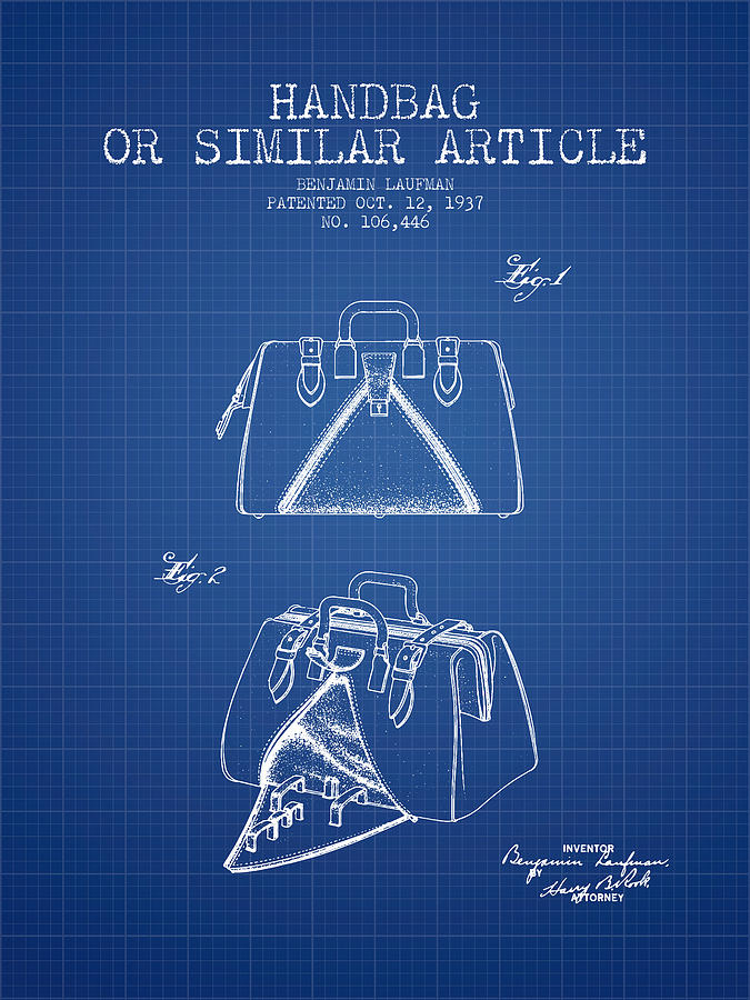 Vintage Digital Art - Handbag or similar article patent from 1937 - Blueprint by Aged Pixel