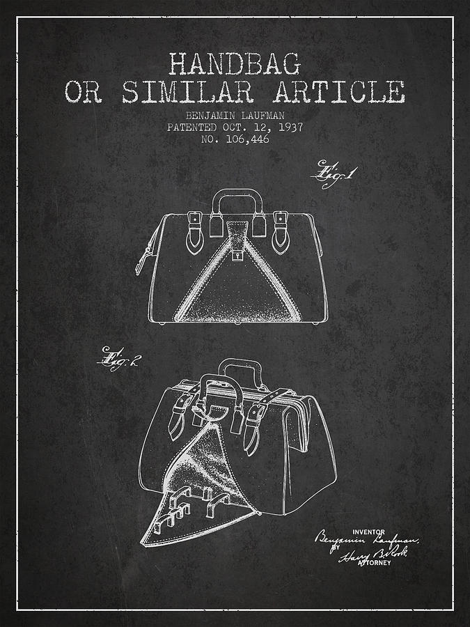 Vintage Digital Art - Handbag or similar article patent from 1937 - Charcoal by Aged Pixel