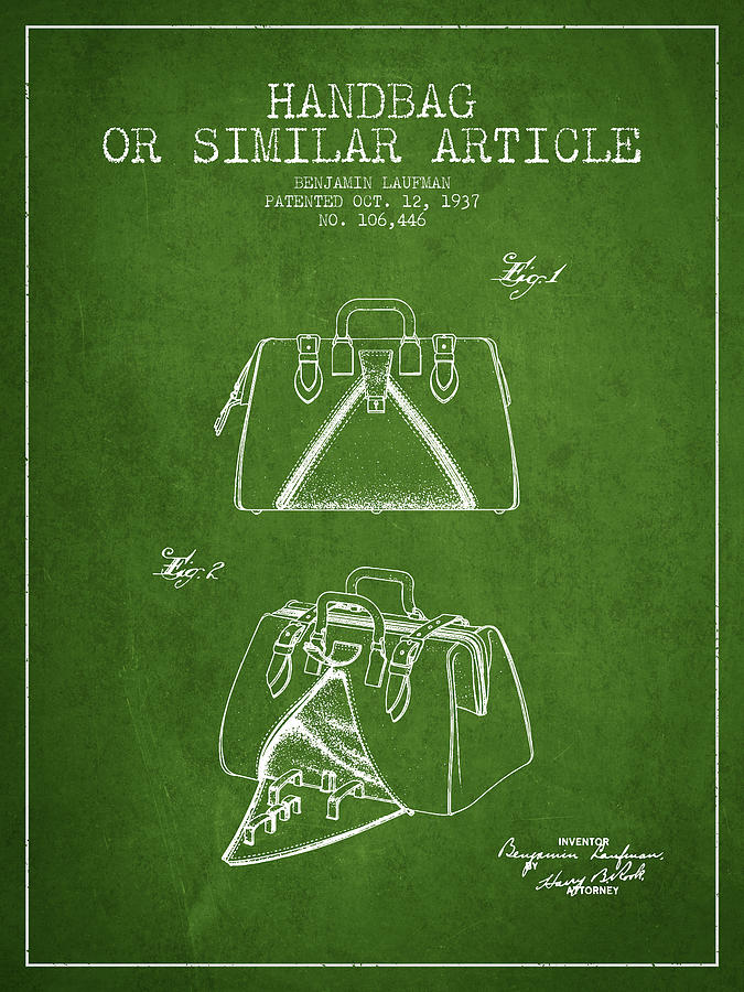 Vintage Digital Art - Handbag or similar article patent from 1937 - Green by Aged Pixel