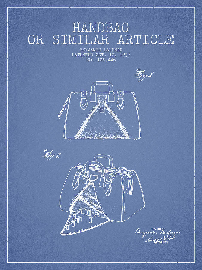 Vintage Digital Art - Handbag or similar article patent from 1937 - Light Blue by Aged Pixel