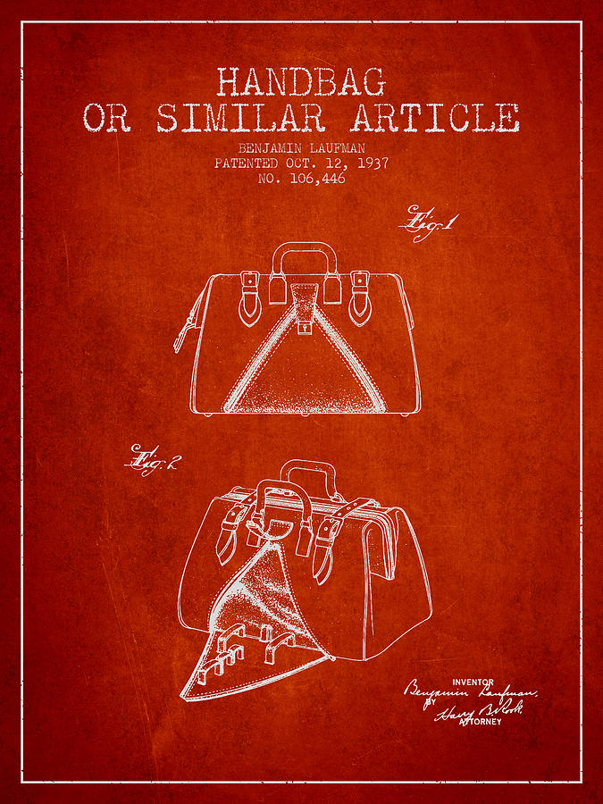 Vintage Digital Art - Handbag or similar article patent from 1937 - Red by Aged Pixel
