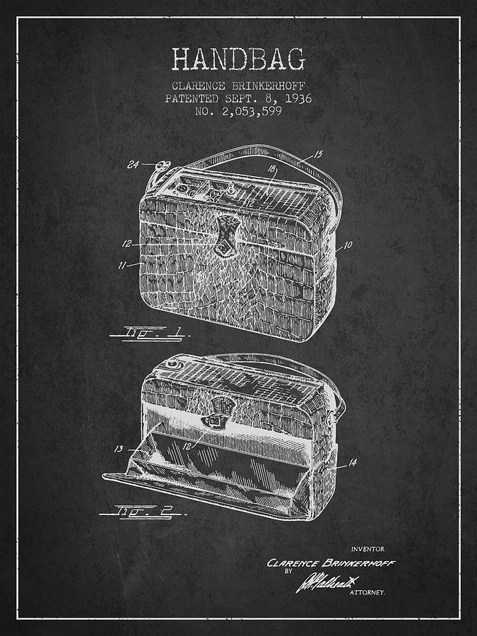 Vintage Digital Art - Handbag patent from 1936 - Charcoal by Aged Pixel
