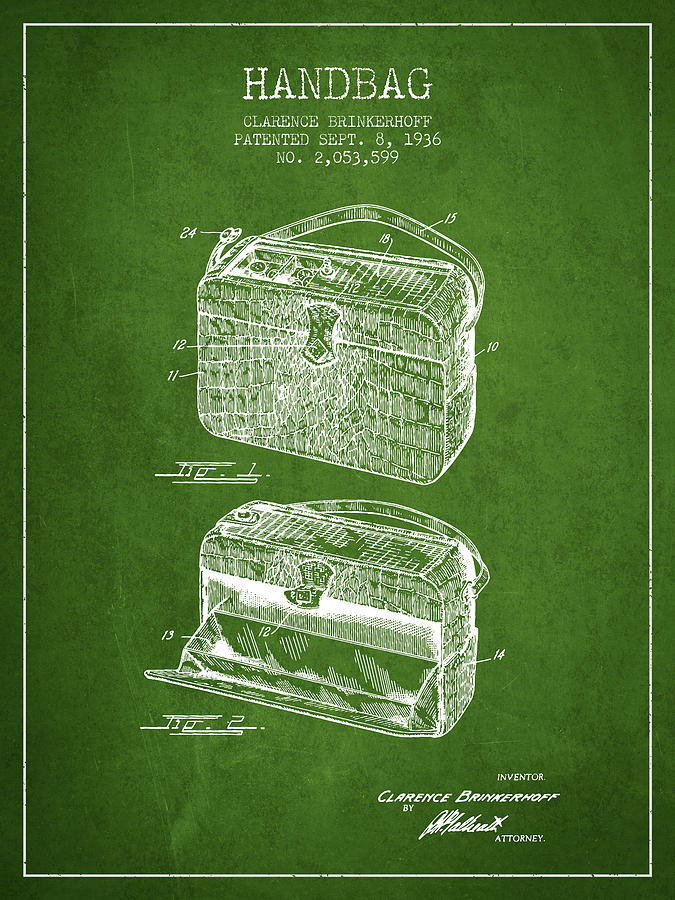 Vintage Digital Art - Handbag patent from 1936 - Green by Aged Pixel