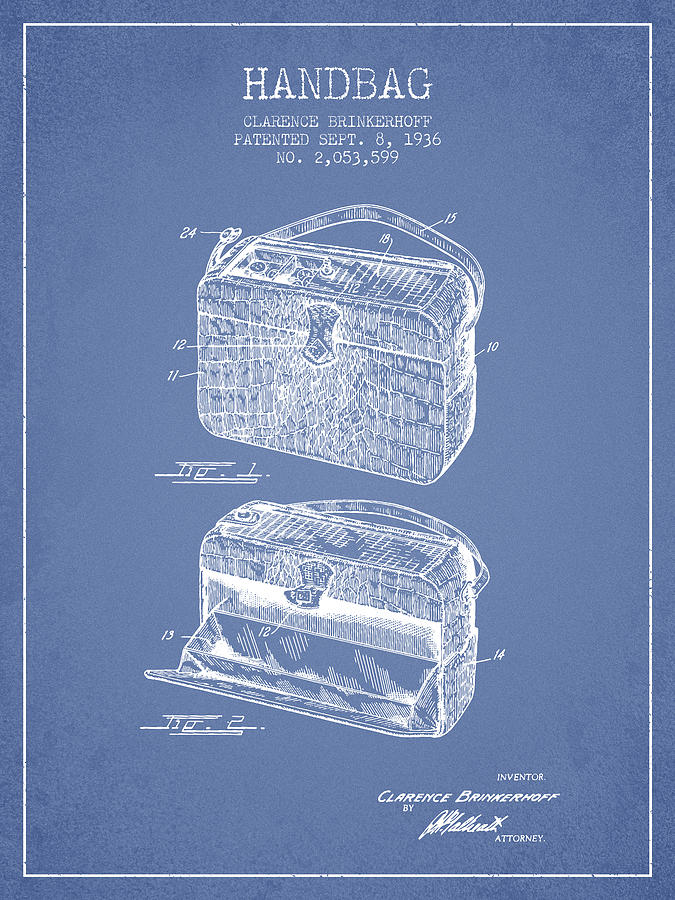 Vintage Digital Art - Handbag patent from 1936 - Light Blue by Aged Pixel