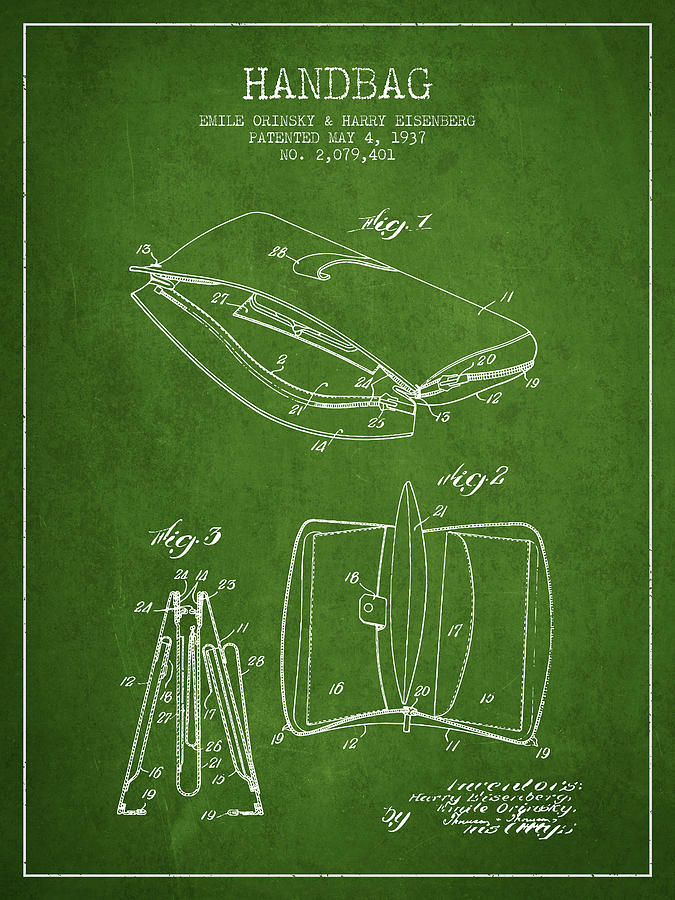 Vintage Digital Art - Handbag patent from 1937 - Green by Aged Pixel