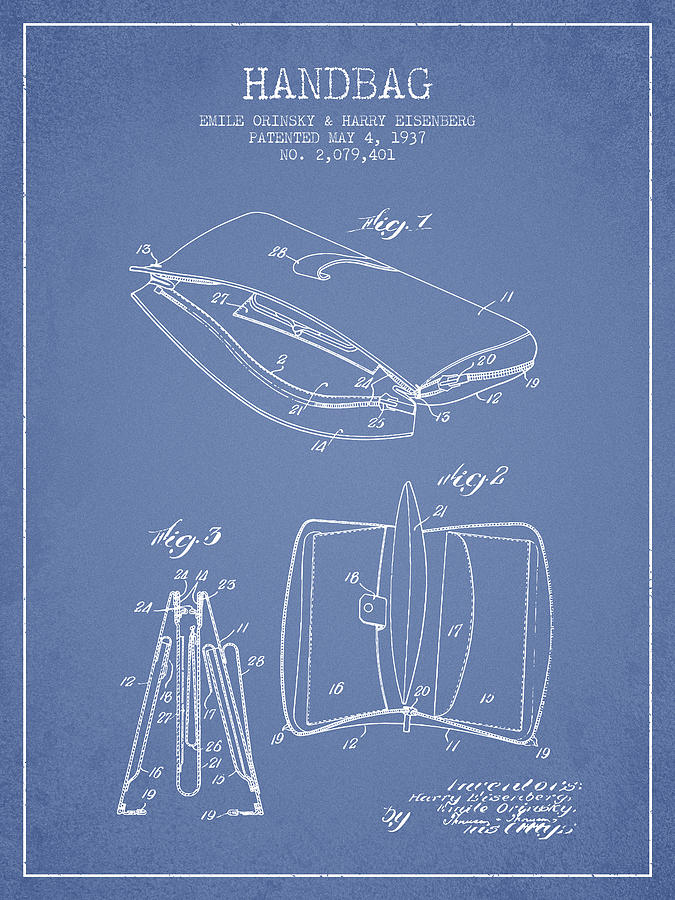 Vintage Digital Art - Handbag patent from 1937 - Light Blue by Aged Pixel